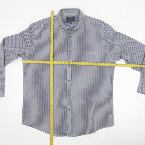 Atlantic Bay Men's Blue Check Button Down Shirt L Long Sleeve Polyester