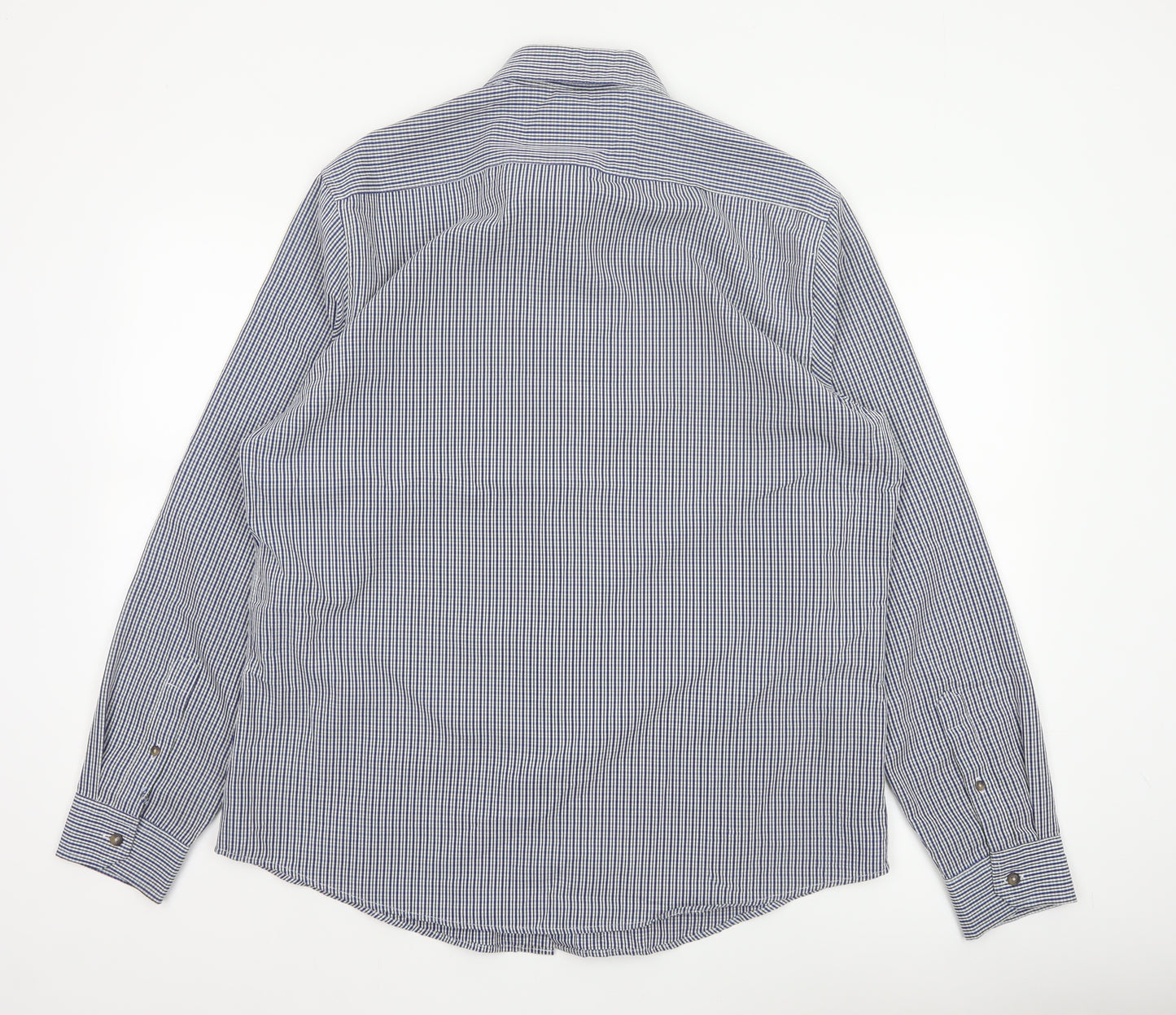 Atlantic Bay Men's Blue Check Button Down Shirt L Long Sleeve Polyester