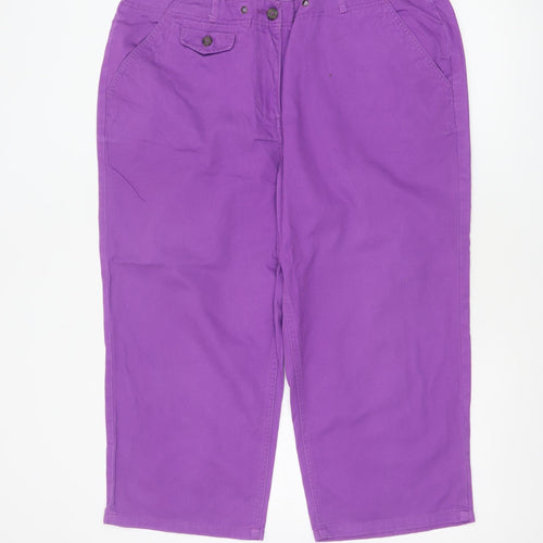 Cotton Traders Women Purple Size 18 Cropped Straight Cotton Trousers