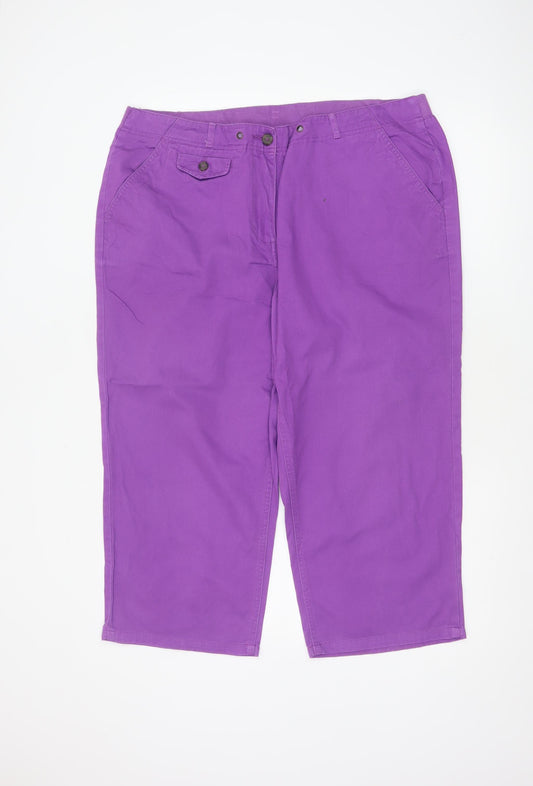 Cotton Traders Women Purple Size 18 Cropped Straight Cotton Trousers