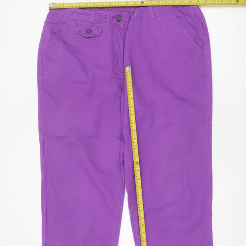 Cotton Traders Women Purple Size 18 Cropped Straight Cotton Trousers
