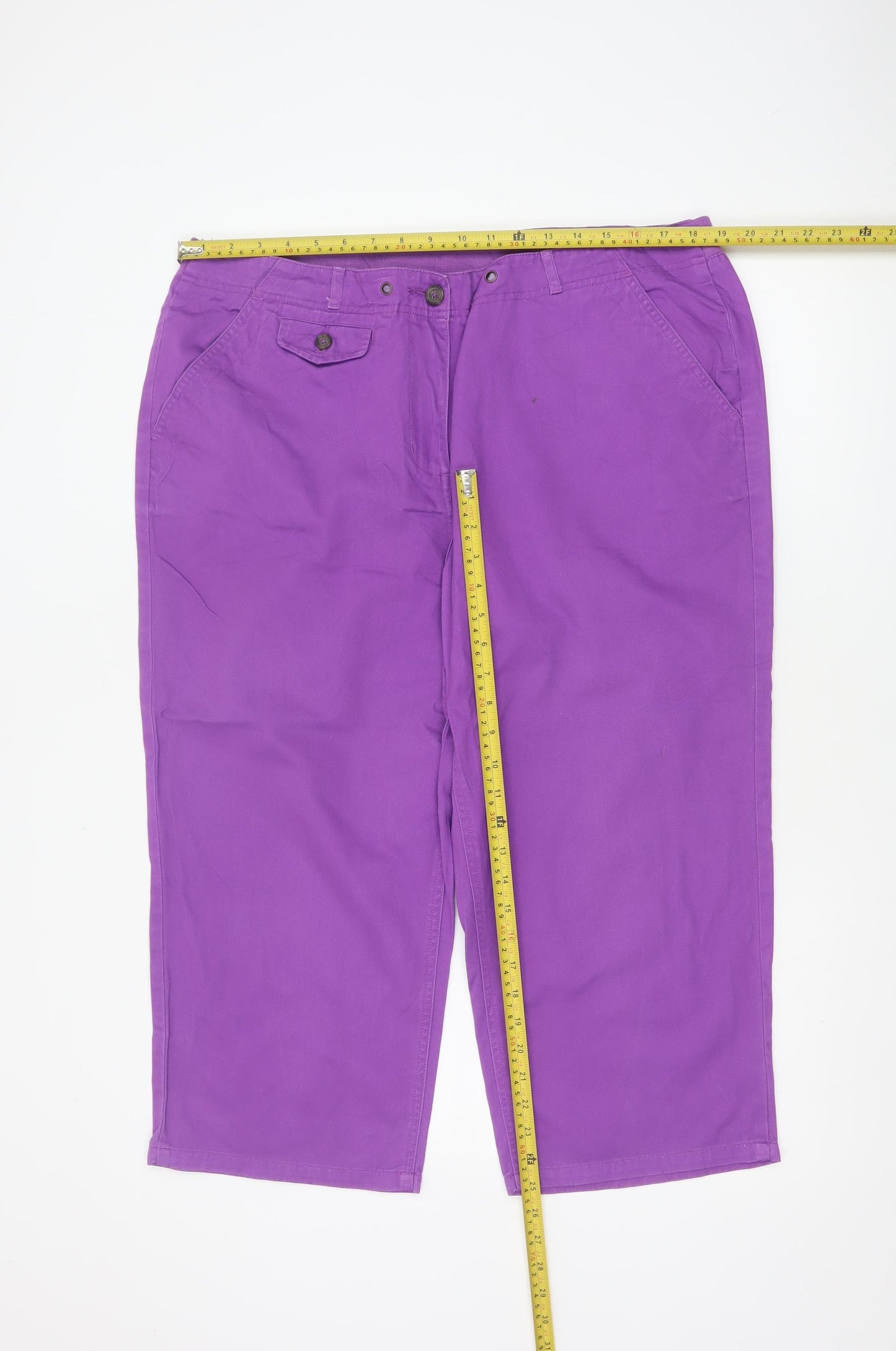 Cotton Traders Women Purple Size 18 Cropped Straight Cotton Trousers