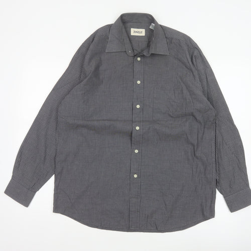 Jonelle Men’s Grey Pinstripe 15.5 Long Sleeve Button-Up Shirt
