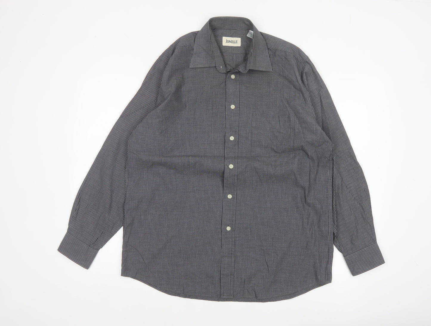 Jonelle Men’s Grey Pinstripe 15.5 Long Sleeve Button-Up Shirt