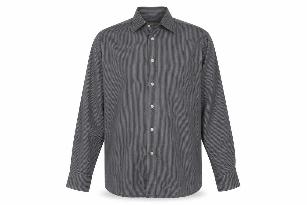 Front view of Jonelle Men’s Grey Pinstripe 15.5 Long Sleeve Button-Up Shirt