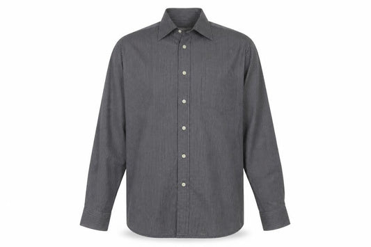 Front view of Jonelle Men’s Grey Pinstripe 15.5 Long Sleeve Button-Up Shirt