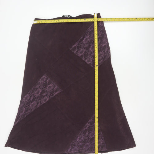 BM Women’s Purple Size 14 Midi A-Line Floral Lace Panel Skirt