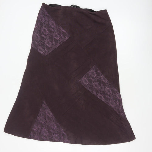 BM Women’s Purple Size 14 Midi A-Line Floral Lace Panel Skirt