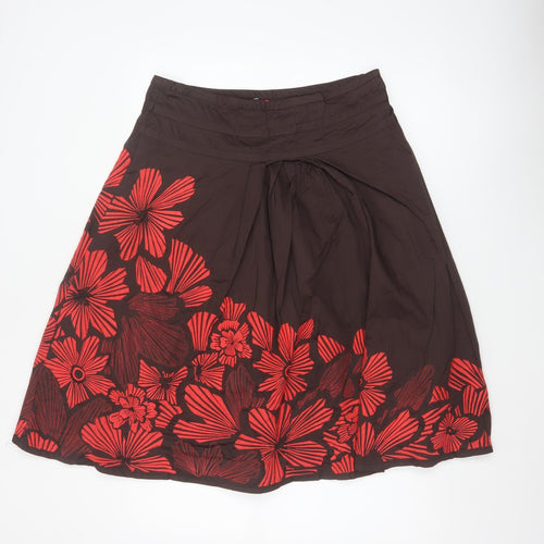 Monsoon Women Brown Red Floral A-Line Pleated Skirt UK 12