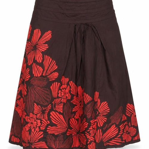 Monsoon Women Brown Red Floral A-Line Pleated Skirt UK 12