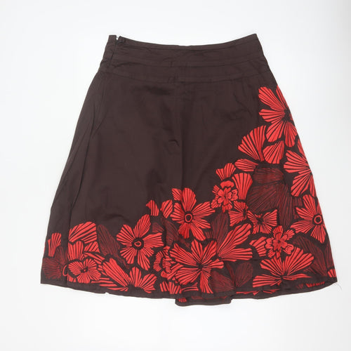 Monsoon Women Brown Red Floral A-Line Pleated Skirt UK 12