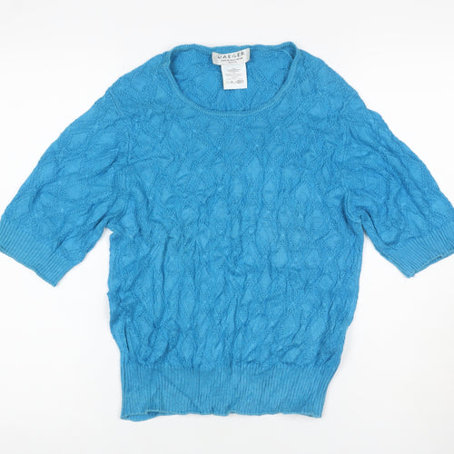 Jaeger Women’s Blue Silk Cotton Cable Knit Short Sleeve Jumper M