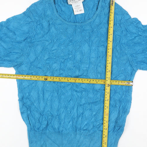 Jaeger Women’s Blue Silk Cotton Cable Knit Short Sleeve Jumper M