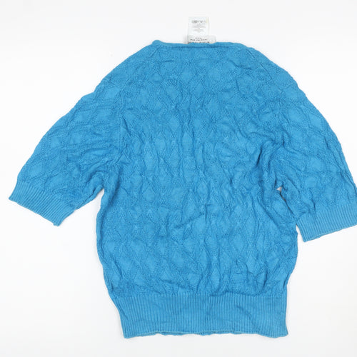 Jaeger Women’s Blue Silk Cotton Cable Knit Short Sleeve Jumper M