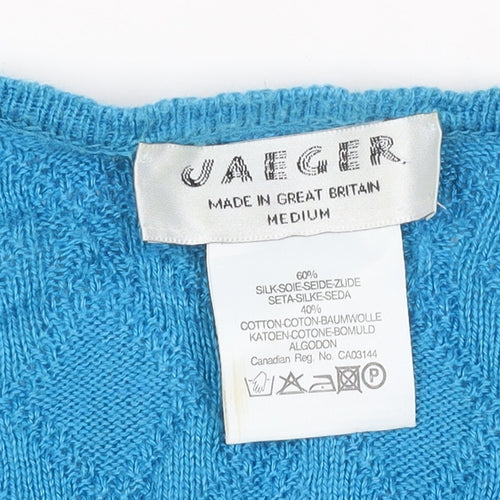 Jaeger Women’s Blue Silk Cotton Cable Knit Short Sleeve Jumper M