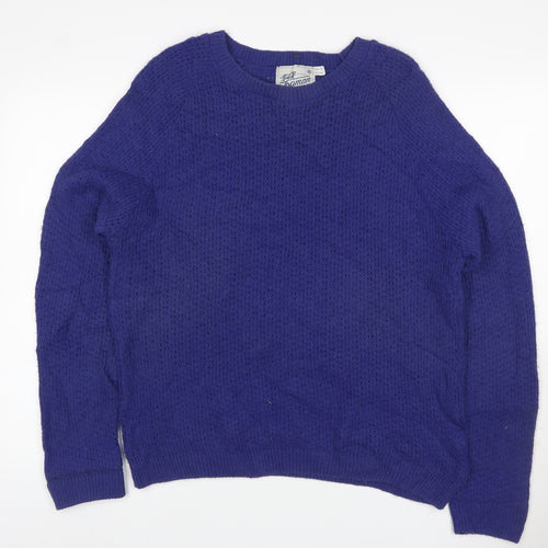 Topman Men Blue M Open-Knit Crew Neck Mohair Blend Jumper