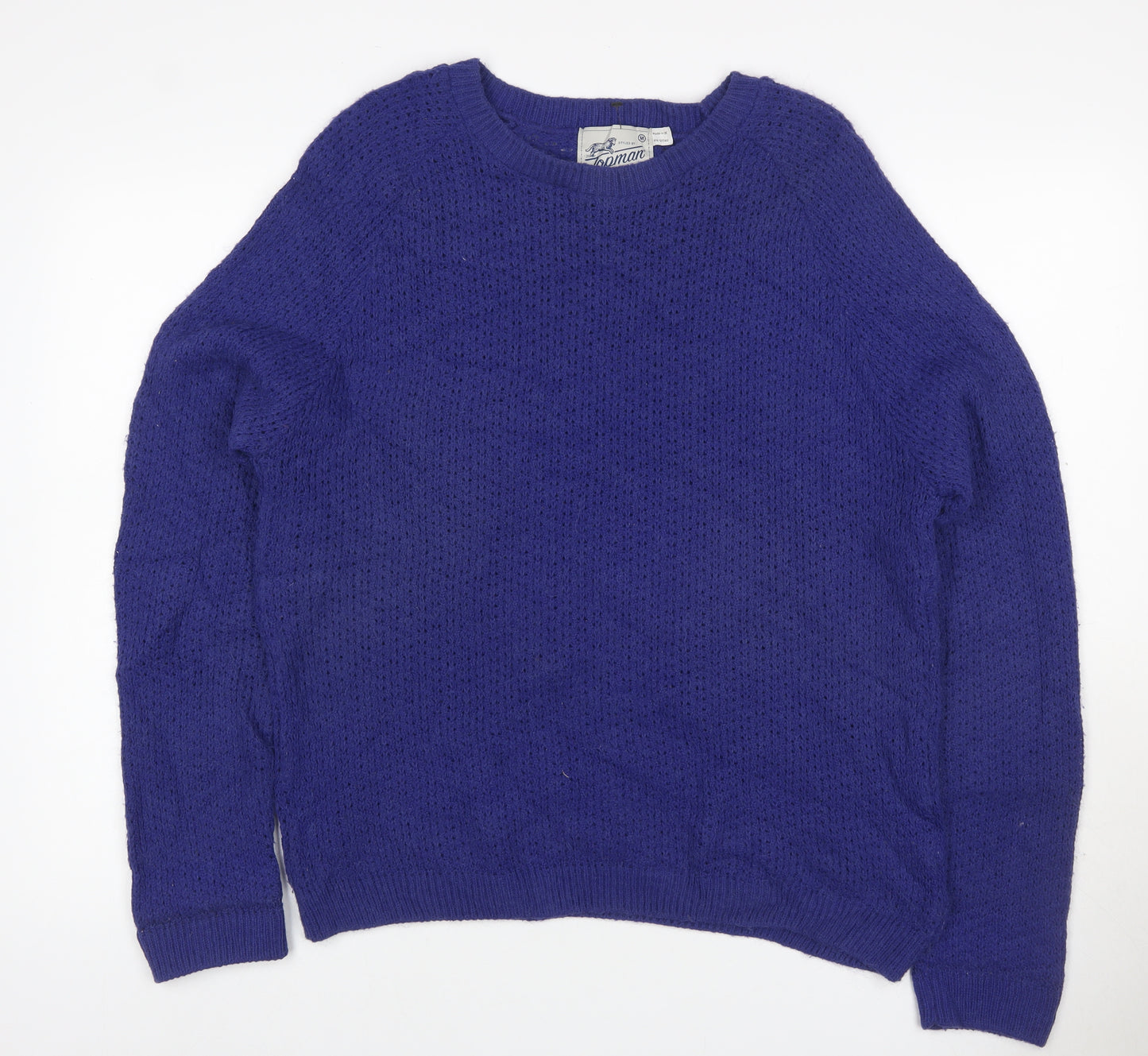 Topman Men Blue M Open-Knit Crew Neck Mohair Blend Jumper