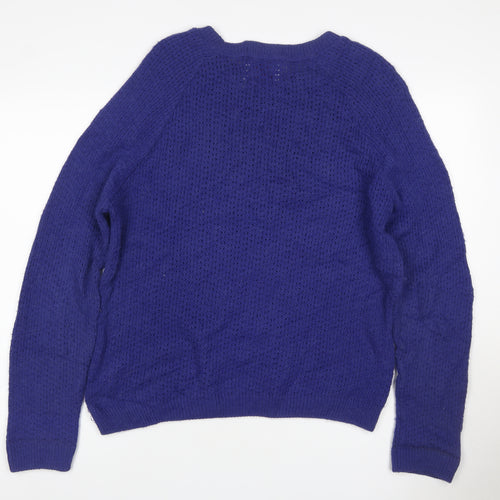 Topman Men Blue M Open-Knit Crew Neck Mohair Blend Jumper