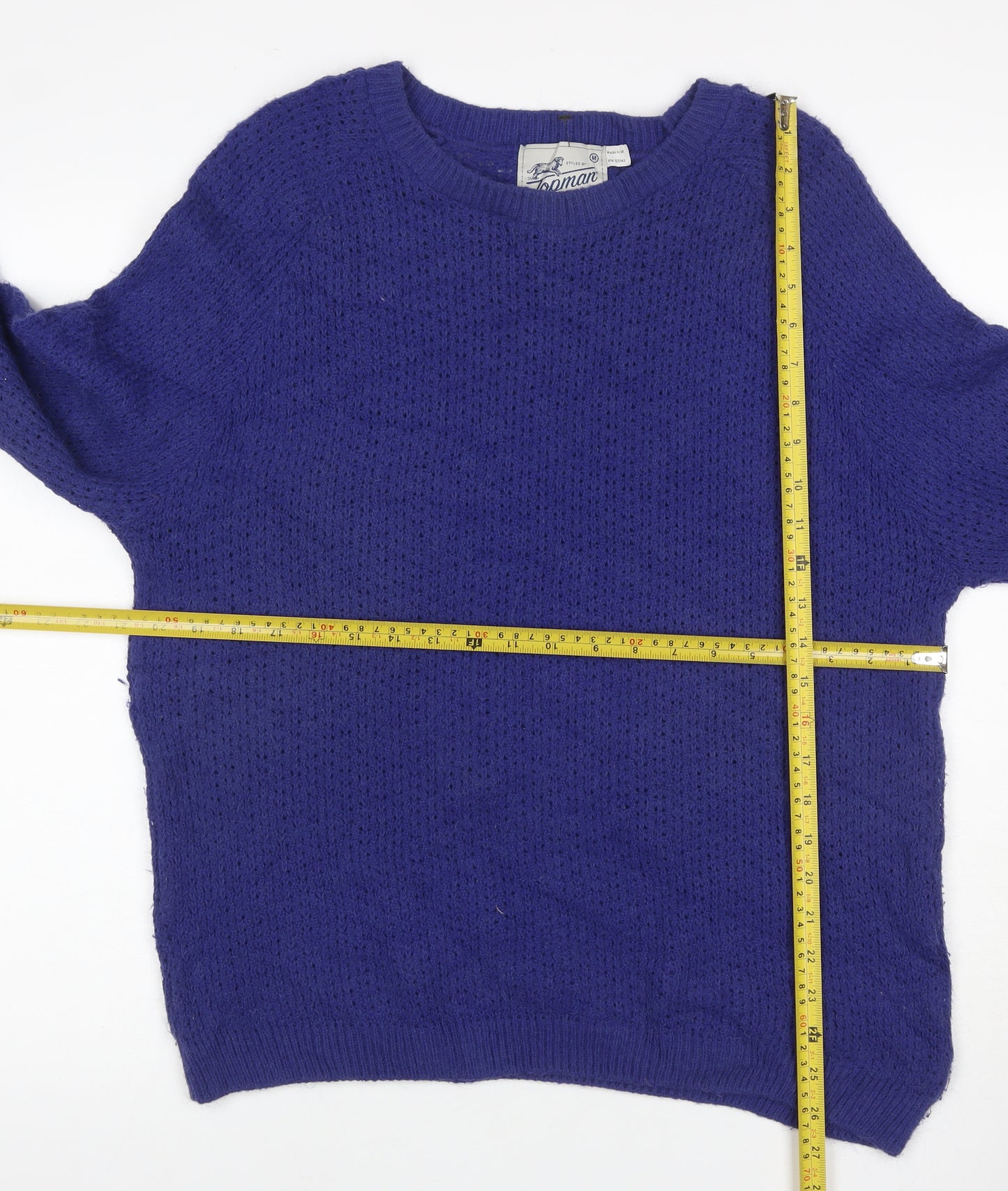 Topman Men Blue M Open-Knit Crew Neck Mohair Blend Jumper