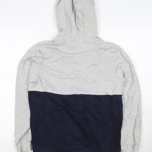 Jack & Jones Men's Grey Navy S Pullover Hoodie Graphic Logo Drawstring