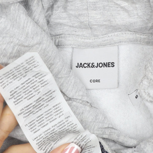 Jack & Jones Men's Grey Navy S Pullover Hoodie Graphic Logo Drawstring