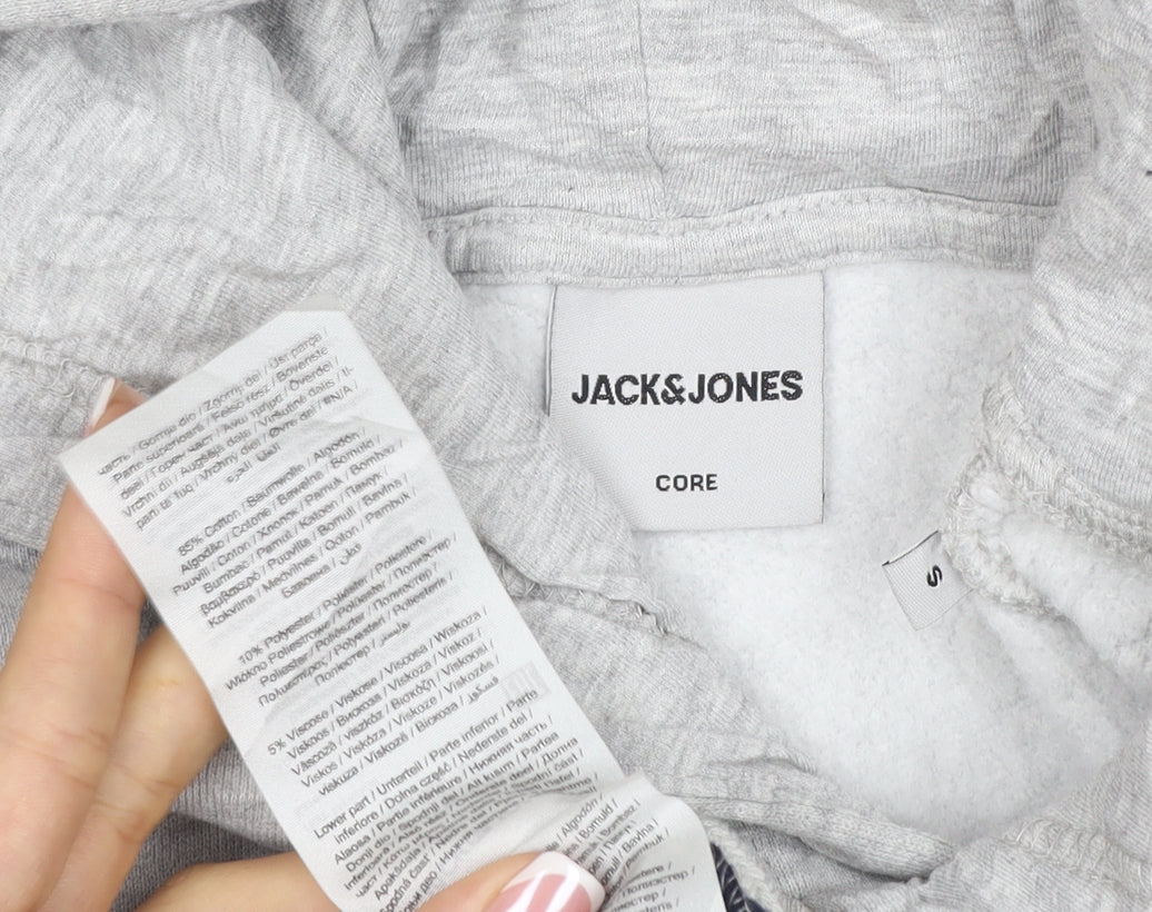 Jack & Jones Men's Grey Navy S Pullover Hoodie Graphic Logo Drawstring