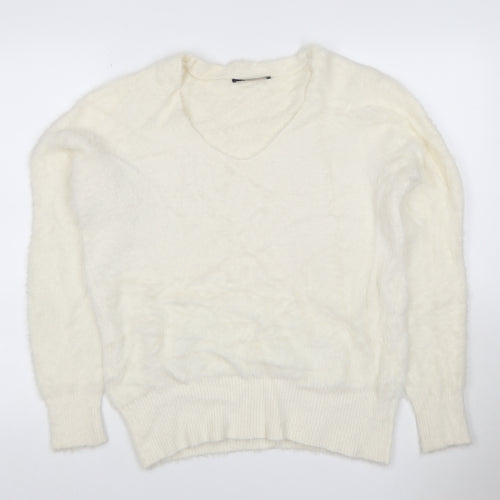 Marks and Spencer Women Ivory M V-Neck Cashmere Knit Pullover Jumper