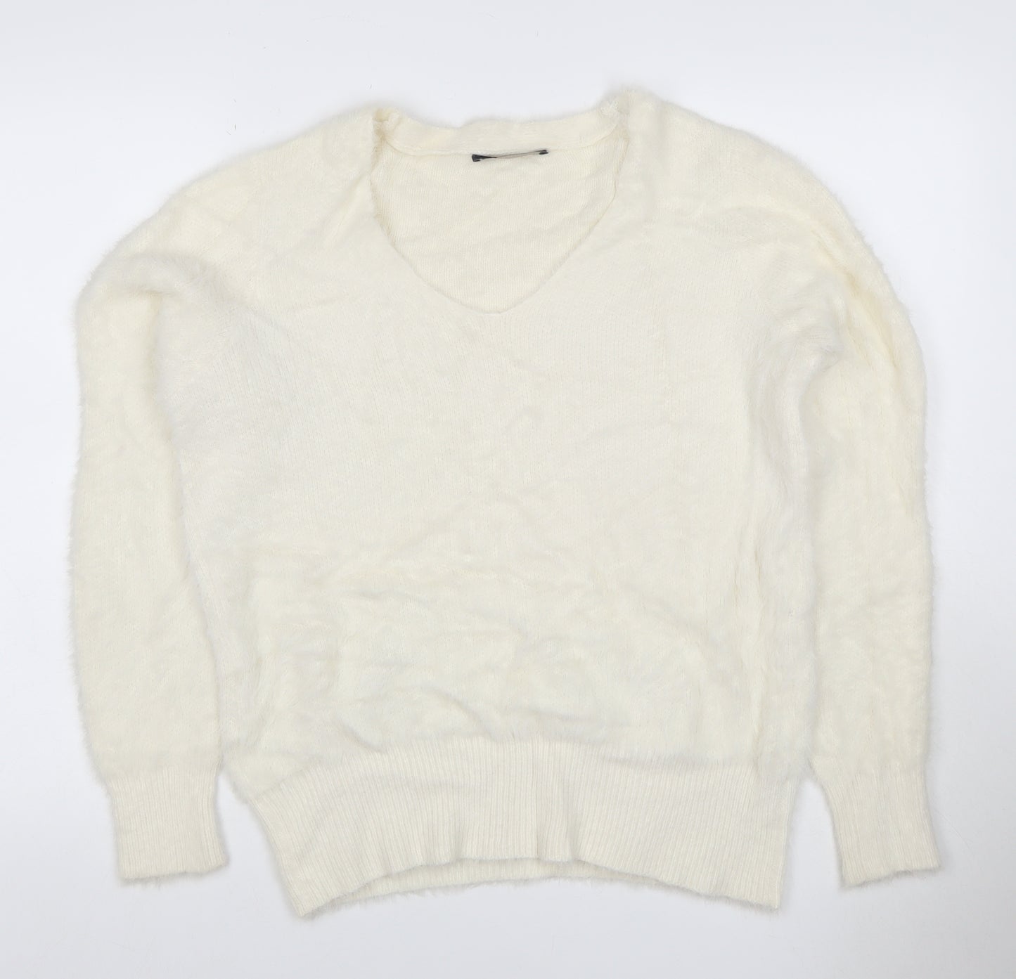 Marks and Spencer Women Ivory M V-Neck Cashmere Knit Pullover Jumper