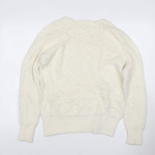 Marks and Spencer Women Ivory M V-Neck Cashmere Knit Pullover Jumper