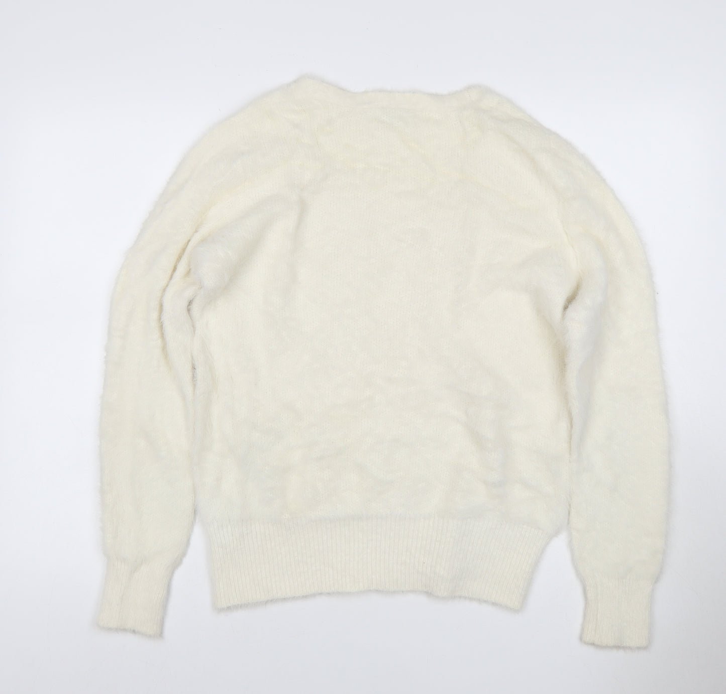 Marks and Spencer Women Ivory M V-Neck Cashmere Knit Pullover Jumper