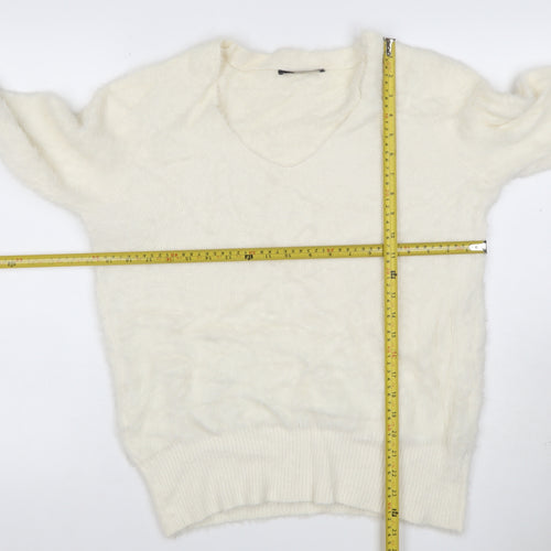 Marks and Spencer Women Ivory M V-Neck Cashmere Knit Pullover Jumper