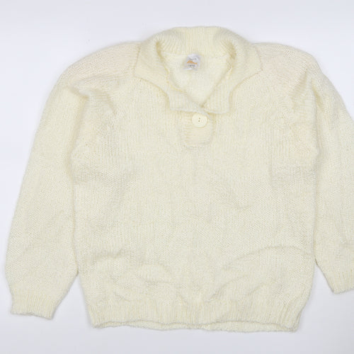 Etam Women’s Ivory Size 10 Chunky Knit Collared Henley Jumper