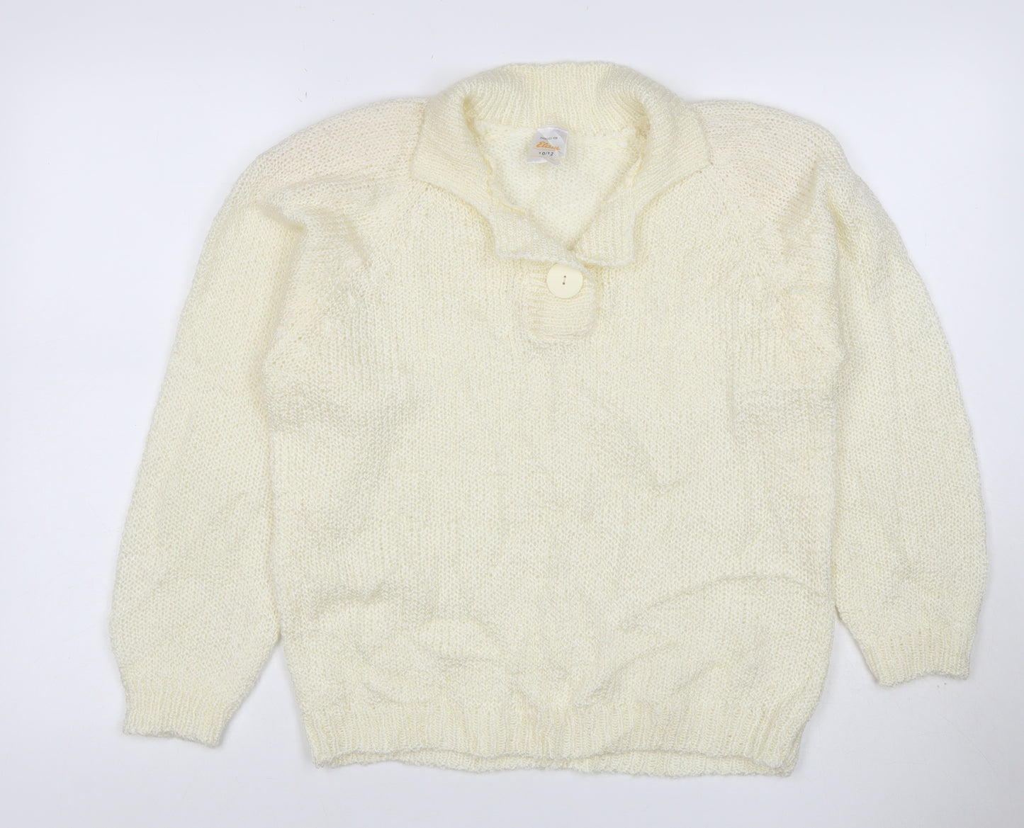 Etam Women’s Ivory Size 10 Chunky Knit Collared Henley Jumper