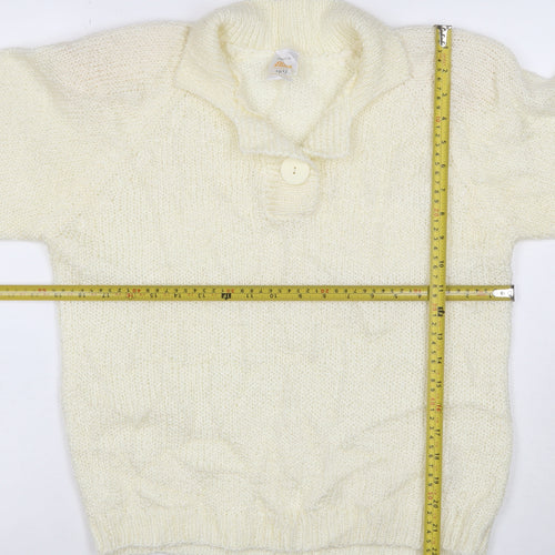 Etam Women’s Ivory Size 10 Chunky Knit Collared Henley Jumper