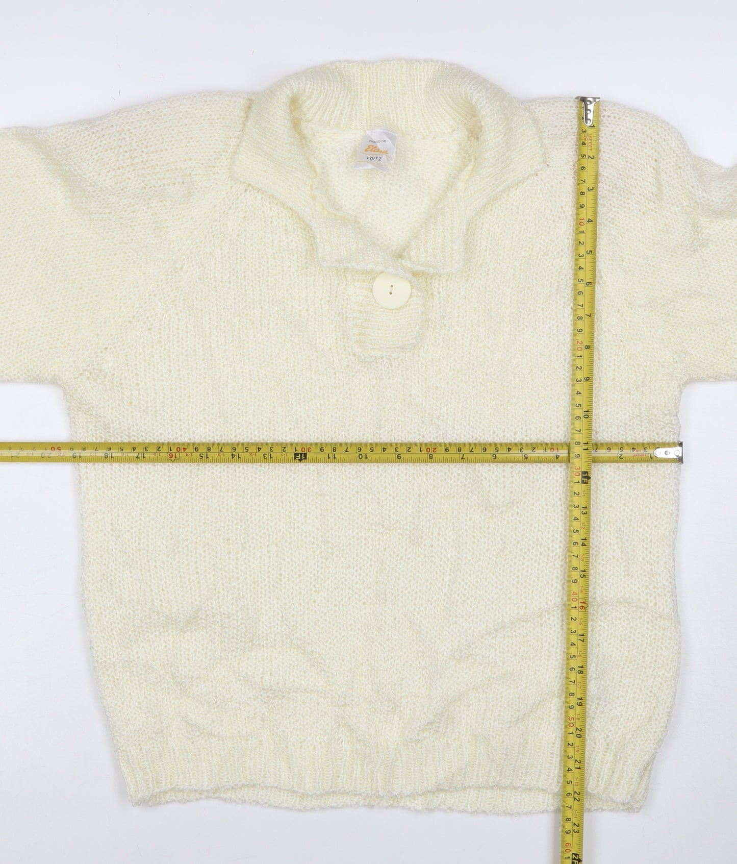 Etam Women’s Ivory Size 10 Chunky Knit Collared Henley Jumper