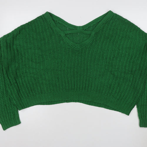 Urban Outfitters Women Green XS Chunky Knit V-Neck Cropped Pullover Jumper