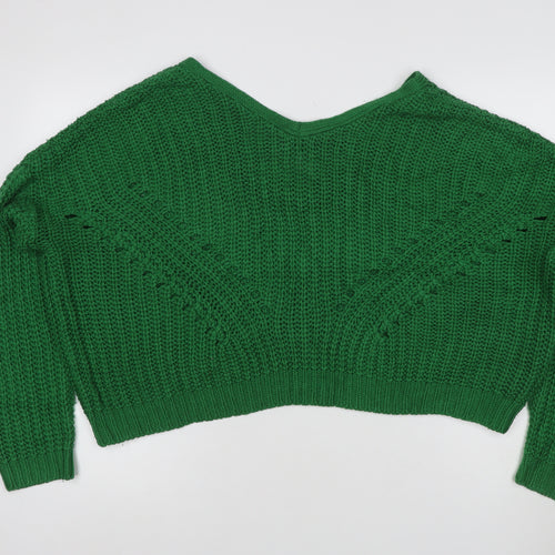 Urban Outfitters Women Green XS Chunky Knit V-Neck Cropped Pullover Jumper