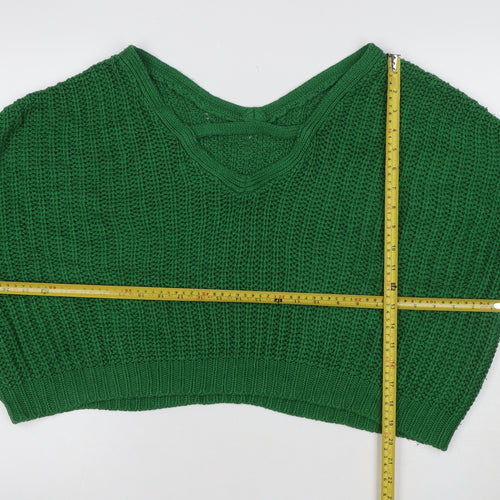 Urban Outfitters Women Green XS Chunky Knit V-Neck Cropped Pullover Jumper