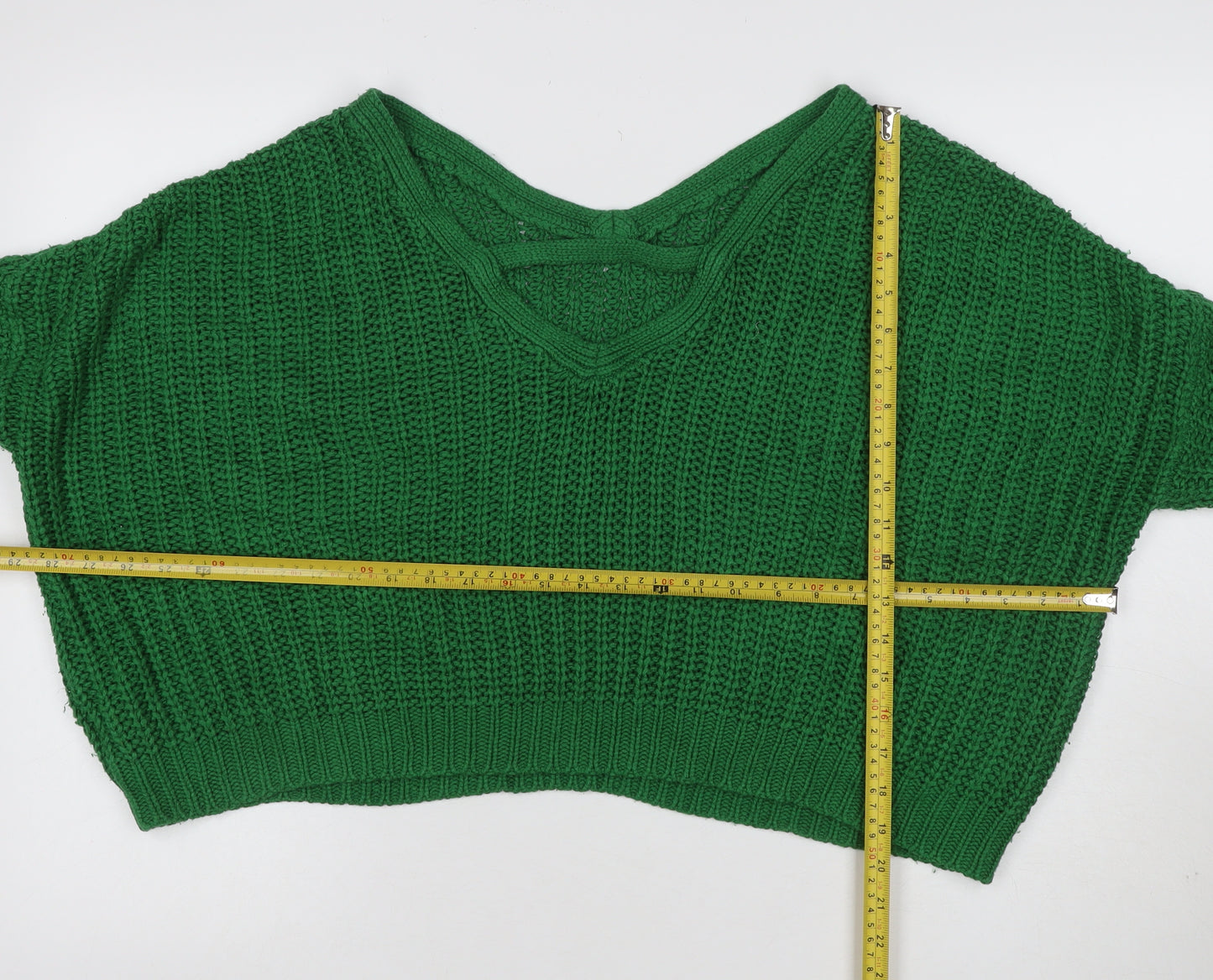 Urban Outfitters Women Green XS Chunky Knit V-Neck Cropped Pullover Jumper