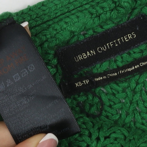 Urban Outfitters Women Green XS Chunky Knit V-Neck Cropped Pullover Jumper