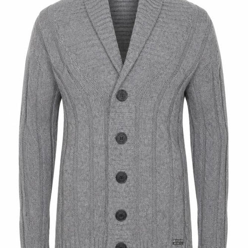 Superdry Men Grey M Cable Knit Wool Blend Button Cardigan