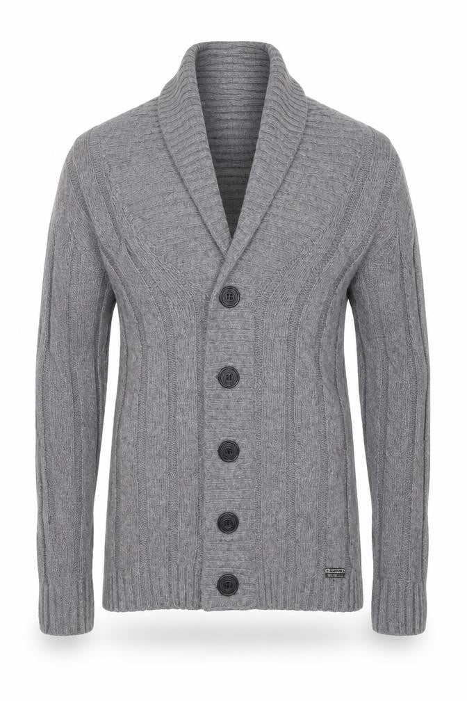 Superdry Men Grey M Cable Knit Wool Blend Button Cardigan
