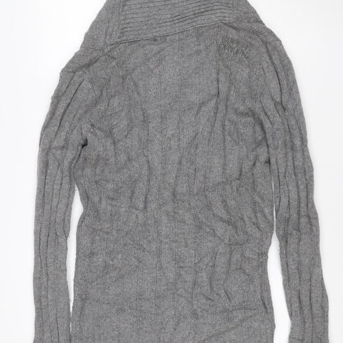 Superdry Men Grey M Cable Knit Wool Blend Button Cardigan