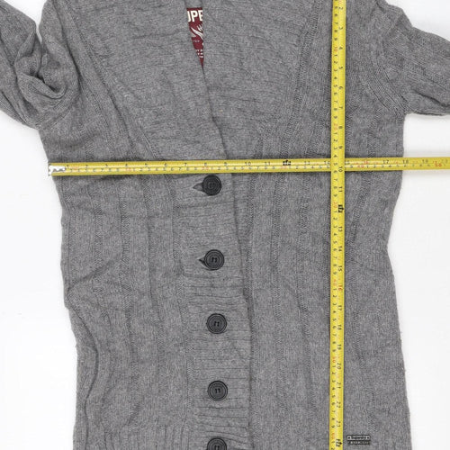 Superdry Men Grey M Cable Knit Wool Blend Button Cardigan