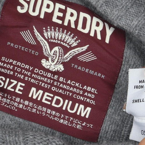 Superdry Men Grey M Cable Knit Wool Blend Button Cardigan