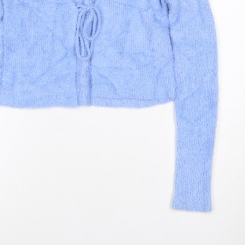Additional view of Bershka Women’s Blue M Cable-Knit Tie Front Wrap Cardigan