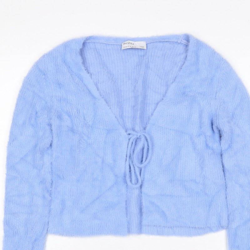 Additional view of Bershka Women’s Blue M Cable-Knit Tie Front Wrap Cardigan