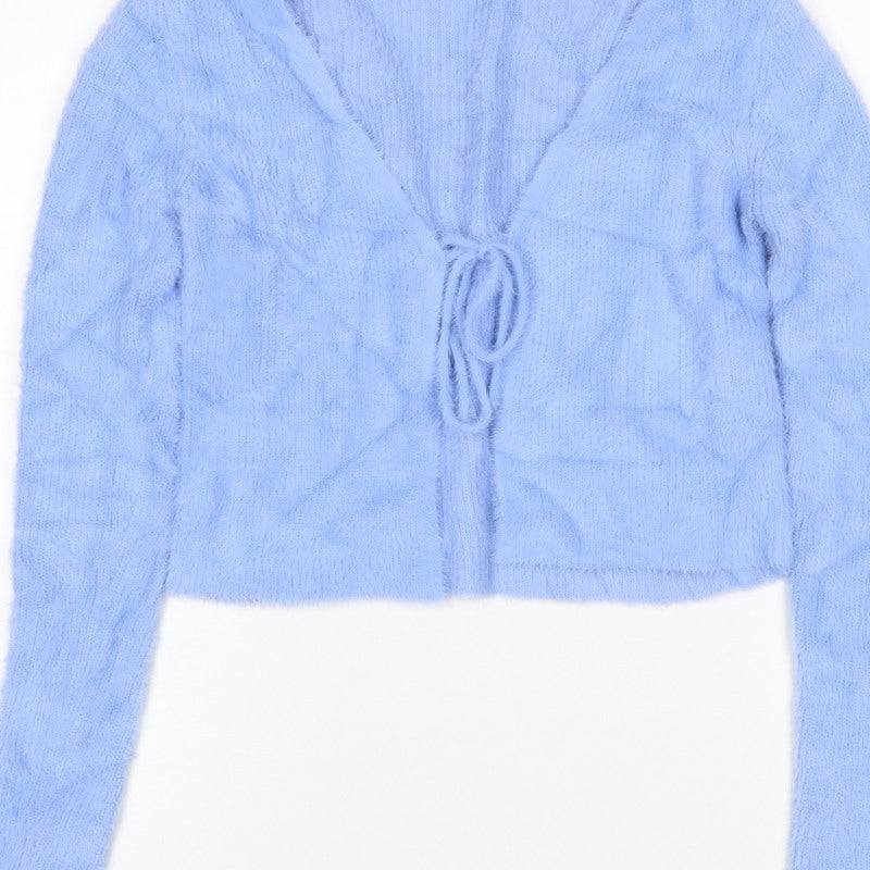 Additional view of Bershka Women’s Blue M Cable-Knit Tie Front Wrap Cardigan