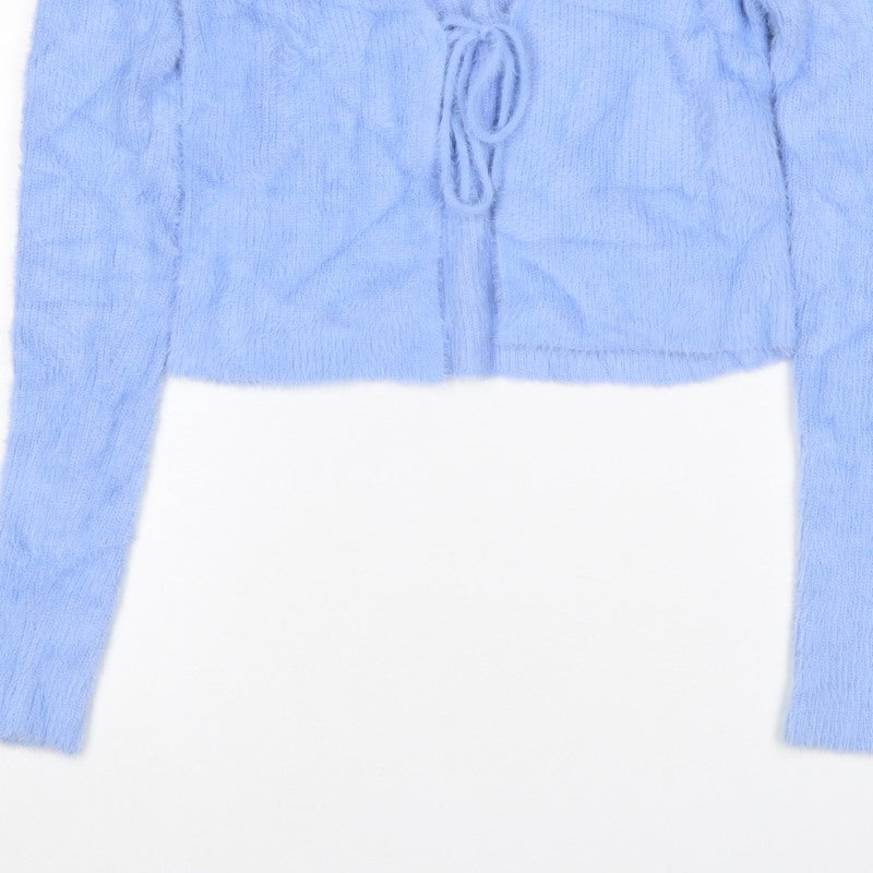 Additional view of Bershka Women’s Blue M Cable-Knit Tie Front Wrap Cardigan
