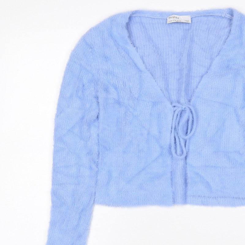 Additional view of Bershka Women’s Blue M Cable-Knit Tie Front Wrap Cardigan